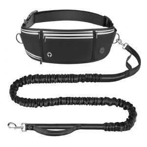 Looxmeer Laisse Canicross Chien, Laisse Main Libre pour Chiens, Longe de Jogging &Eacute;lastique 160-220cm, Anti-tirons, R&eacute;fl&eacute;chissant, Ceinture R&eacute;glable, Double Poign&eacute;e pour Course &agrave; Pied, Marche (XIAOTENG, neuf)