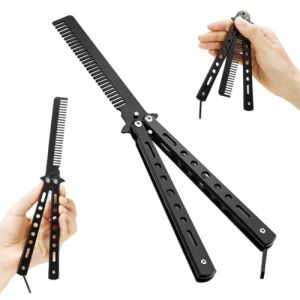 YUVKIN 1 pi&egrave;ce Peigne Papillon Pliant, Butterfly Knife, Papillon Peigne Entra&icirc;nement, S&eacute;curit&eacute; Peigne Rotatif Papillon, Couteau Papillon d&rsquo;Entra&icirc;nement en Acier Inoxydable (HerEdit, neuf)