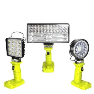 JQVDE Lampe de travail &agrave; LED avec alarme, lampe torche &eacute;lectrique, projecteur, lampe de camping, compatible avec Ryobi 18 V, batterie lithium-nickel One+ P108(4in SquareLamp) (nuojinruirong, neuf)
