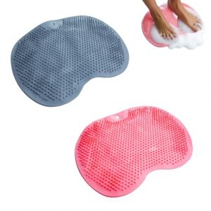 Lot de 2 Tapis de Nettoyage pour Le Dos en Silicone Brosse Pieds Douche, Brosse Pieds Douche avec Antid&eacute;rapant Ventouses, Tapis de Massage en Silicone pour Soins Dos Pieds, Nettoie (Gris, Rose) (BMZXCH, neuf)