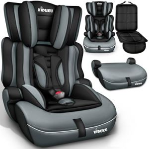 KIDUKU® Siège auto pour enfants avec Protection, évoluant avec la croissance, Norme ECE R129/03, de 9 kg à 36 kg (de 1 à 12 ans), Groupe 1 + 2 + 3 (Noir/Gris) (DWD-Company, neuf)