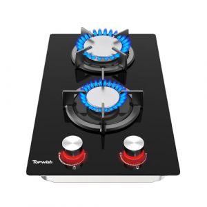 Topwish Plaque de Cuisson Gaz 2 feux, Plaque Gaz encastrable 30cm, plaque gaz 2 feux avec rouge bouton lumineux, Table de Cuisson 4750W, NG/LPG d&eacute;capotable, Protection d'extinction (Vanston Xibei, neuf)