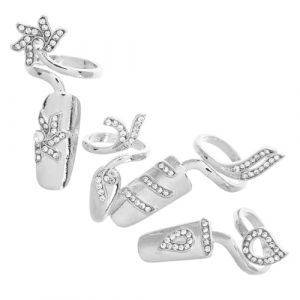 ABOOFAN Bague &agrave; Ongles Alliage Argent&eacute; avec D&eacute;corations Brillantes Multi Femmes Anneaux &Eacute;l&eacute;gants et Durables pour Manucure Quotidienne et F&ecirc;tes (Halleyham, neuf)