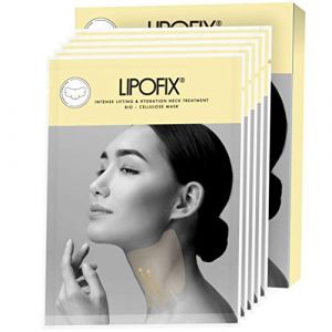 LIPOFIX Masques Pour Le Cou Pour Les Soins De La Peau - Masques Pour Le Double Menton Et Le Lifting Du Cou - Traitement Intense Du Cou En Biocellulose, Anti-âge Et Anti-rides | 5 Masques (BERGHOUZ, neuf)