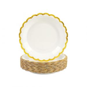 50 pièces Assiette Jetable Festonnées 18cm, Blanc Assiettes en Carton Vaisselle Jetable Anniversaire pour Barbecue Anniversaire Fête Douche de bébé Mariages (Or Blanc, 18cm) (xinjuezhuangshi, neuf)