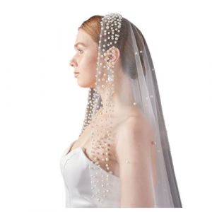 Hrlace Voile de mariée avec perles - En tulle souple - Blanc - Avec peigne - Accessoire de robe de mariée - Accessoire de cheveux pour la décoration de fête de mariée (Kunpengfa, neuf)