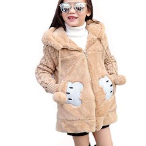 Maison Jardin Manteau de Fille Veste Fille Enfant Mignon Manteau Polaire Blouson Longue Chaud Hiver, Marron, 7-8 Ans,Taille 140(stature130-140cm) (Nemopter, neuf)