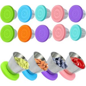 MLRYH Récipient Vinaigrette avec Couvercles en Silicone, 70ml Petit Récipient à Sauce en Acier Inoxydable, Boîte Alimentaire Dressing to Go Anti-fuite,Réutilisables,Sans BPA,Multicolore (10 Pcs) (HOGAM, neuf)