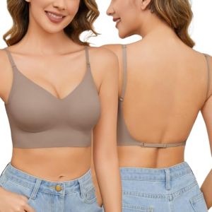 Niwicee Soutien Gorge Dos Nu Soutien Gorge Push Up Soutien Gorge Grande Taille Soutien Gorge sans Bretelles Soutien Gorge Dos Transparent-Gris-L (Veayada, neuf)