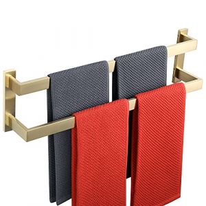 SAYAYO Porte Serviette Mural Salle de Bain, Support Serviette à Double Barres en SUS304 Acier Inoxydable, Porte Serviette Doré pour Cuisine, EGOY002-G (SAYAYO, neuf)