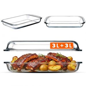 KADAX Plat &agrave; gratin rectangulaire de 6 l en verre r&eacute;sistant &agrave; la chaleur avec couvercle, passe au lave-vaisselle, plat &agrave; r&ocirc;tir, plat &agrave; gratin en verre pour lasagnes, g&acirc;teaux (transparent) (KADAX, neuf)