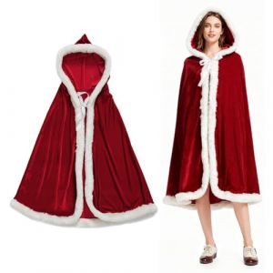 YAJIMAOY Cape de No&euml;l avec Capuche, Velours Rouge Cape de P&egrave;re No&euml;l Cape Hiver Chaud &agrave; Capuche, Cape &agrave; Capuchon Rouge D&eacute;guisement, Cosplay Costume P&egrave;re No&euml;l Deguisement Pere Noel pour Enfants Adultes (yajimaoyi, neuf)
