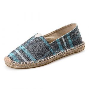 Surwin Espadrilles Femme Couples, Été Casual Élégant Confort Respirant Plate Loafers Chaussures avec Semelle Tissée (Plaid Gris,38 EU= 240mm /38CN) (Yiwin, neuf)