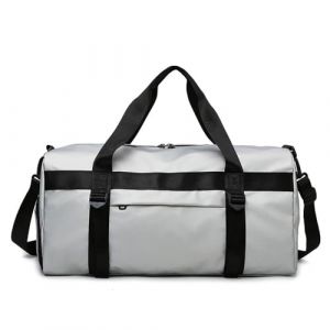 Vllcsla Sac de Sport Grande Capacité de Yoga, 50x25x25 cm, avec Poche Humide, Compartiment Chaussures, Sacs de Sport Homme Femme Gym Duffel Bag, Sac de Voyage Weekend Rond Léger, Hydrofuge, Gris (Eco Memos, neuf)