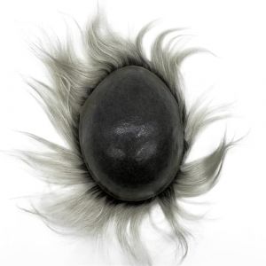 Peluquín Toupet for homme 20,3 x 25,4 cm Système de cheveux humains Peau fine PU Base Mens Toupet Gris Blanc avec racines profondes Postiches de rechange Durable Male Toupee for homme Pelucas para Hom (pipipisun, neuf)