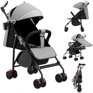 MUL-BOUTIQUE Poussette Canne,Poussette Canne Compacte 0-36kg,Poussette de Voyage avec Cotons et Moustiquaire,Panier D'achat avec Fonction Extensibler (1G-gris, Double prise) (qhtxzyh, neuf)