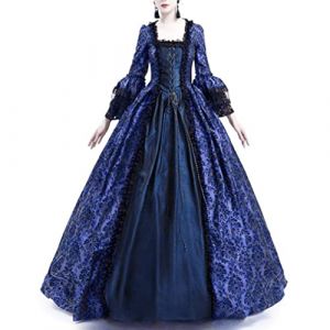 GMGM 2023 Femmes Robe Medievale Victorienne Reine Costume Col Carr&eacute;e Manches Flares Robe Vintage Adulte Flare Manches Deguisement Robe M&eacute;di&eacute;vale Femmes Manches Longues Robe Femme Hiver Chic Jupe (GMGMY, neuf)