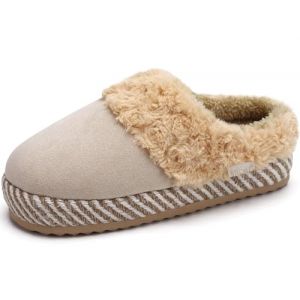 ONCAI Chaussons Femme Pantoufles à Semelle de Tapis de Yoga Moussée Confortable Chaud Fausse Fourrure en Poils Hirsutes Suède Semelle en Caoutchouc Hiver Intérieur/Extérieur Beige/Khaki Dimensions 35 (ONCAI HZTH, neuf)
