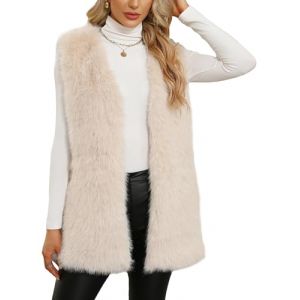 FEOYA Gilet Fourrure Femmes Gilet éLéGant Polaire Teddy Fausse Veste Peluche Sans Manches Veste D'Hiver Fourrure Cardigan Duveteux Beige 3XL (YOYUEEU, neuf)