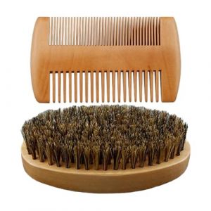 Brosse et peigne pour barbe pour homme | Ensemble de peigne &agrave; moustache et brosse &agrave; barbe avec poils en bois, accessoires de style et toilettes personnels de voyage pour un usage quotidien &agrave; la maison (sunnek, neuf)