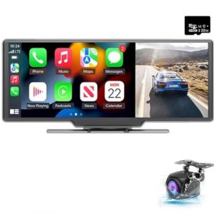 Sans fil Apple Carplay Android Auto 10" Bluetooth Moniteur d'autoradio DVR Ensemble de caméra de recul de véhicule Enregistreur de conduite avec kit de moniteur de sauvegarde de carte 32G, DC 9V-36V (GOLANDER, neuf)