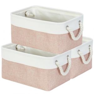 Mangata Lot de 3 boîtes de rangement rectangulaires en tissu doux pour étagère, armoire, jouets et vêtements, 31 x 21 x 16 cm, rose et blanc (MANGATA Direct, neuf)