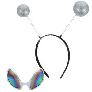 FRCOLOR 2 Pièces lunettes de fête délirer métallique adulte plus martien accessoires de soirée cosplay cheveux du festival cerceau de cheveux de festival bandeau de mode Plastique (Different Quality, neuf)