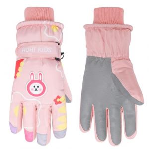 Jupsk Gants Ski Enfant d'hiver Mitaine Moufle Imperm&eacute;ables Velo Gants de Ski Snowboard Fleece Gloves pour Fille 4-9 Ans, Lapin Rose Violet (jupsk, neuf)