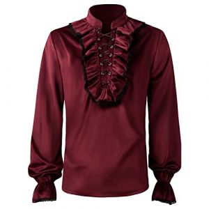 Chemise pour homme Renaissance Moyen &Acirc;ge Pirate Tops victorien Steampunk Gothique Renaissance Blouse pour homme Renaissance Steampunk victorien Manches longues Col jabot Moyen &Acirc;ge Chemise de pirate (Darringls, neuf)