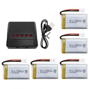 5PCS 3.7V 800mah Batterie au Li & Chargeur 5en1 pour MJX X708 X708W X709 UDI U45 U45W U42 U42W E32HW Syma X5C X5A X5SC X5SW H5C V931 S5C S5W SS40 FQ36 T32 T5W H42 télécommande drone (FengYun Store, neuf)