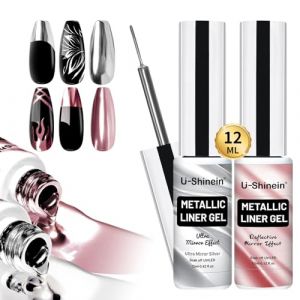 U-Shinein 2x12ml vernis à ongles métallisé, gel de peinture métallisé super argent et or rose, gel de vernis à ongles, vernis à ongles UV avec pinceau mince intégré (U-Shinein Beauty, neuf)