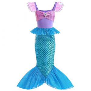 XFOZDM Filles Deguisement Robe de Princesse Ariel la Petite Sirene Costume de Sirène pour Enfant Fille Noël Halloween Anniversaire Fête Cosplay 7-8Ans Violet 140 (senlinhuang, neuf)