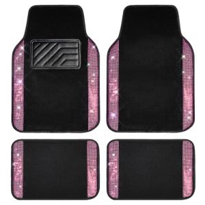 CAR PASS Tapis de Sol de Voiture avec Strass Brillants, Strass Scintillants, Talonnette antidérapante en PVC, Ajustement Universel pour SUV, berline, camionnette, 4 pièces, pour Fille et Femme (Flying Banner EU, neuf)