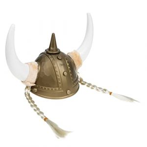 Warmhm Casque De Viking En Corne De B&oelig;uf Dor&eacute;e Tresses Costume De Viking Pour Homme Accessoire De F&ecirc;te Cosplay Carnaval Halloween Taille Unique L&eacute;g&egrave;re Et Confortable (Demetrius Rick, neuf)