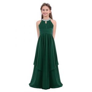 Yruioon Filles Paillet&eacute; Dos Nu Cou en Mousseline De Soie Fleur Fille Robe Mariage Demoiselle D&rsquo;Honneur Anniversaire Party Robe De Bal 7-16 Ans arm&eacute;e Verte 15-16 Ans (Yruioon, neuf)
