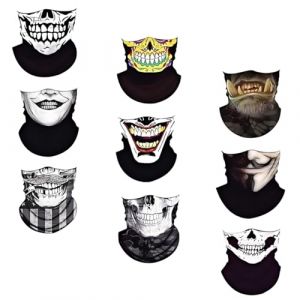 TFSYLISA 9 Pièces Cache-Cou Foulard Multifonctions, Crâne Squelette Masque Moto Bandana, Protection Poussière Bandana Moto, Masques Tête de Mort pour Ski, Fête, Sport, Halloween (TFSYLISA, neuf)