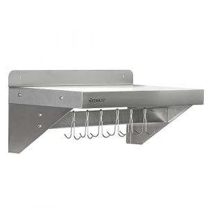 Mahlzeit Étagère murale en acier inoxydable avec barre à crochet | 60 x 30 cm | Étagère flottante pliable | argenté | tablette murale en metal industriel, étagère 30 cm de largeur, gastronomie (CS Trading, neuf)
