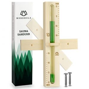 Sablier de sauna de 15 minutes en épicéa 100% nordique avec verre robuste résistant à la chaleur et couleur contrastante vert foncé + 2 vis en acier inoxydable - Accessoires sauna haute qualité (Little Dragon GmbH, neuf)