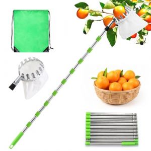 Edencomer Cueille Fruit Telescopique, 4,2m Cueillette Cerise Réglable avec Sac De Rangement - Perche Ramasse Cerise Telescopique en Acier Inoxydable pour Cerises, Pommes, Pêches, Oranges (4,2m) (Hengli Direct, neuf)