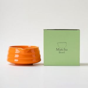 YlobdolY Bol à matcha en céramique avec bec verseur, bol traditionnel fait à la main en porcelaine émaillée solide japonaise à rayures avec coffret cadeau pour fouetter le matcha orange (YiHangFuShi, neuf)