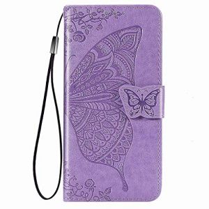 GOGME Coque pour Ulefone Note 21 Etui, Relief 3D Papillon Housse en Cuir PU/TPU, Portefeuille avec Rangements de Cartes et Stand Fonction. Violet Clair (KERUN EU, neuf)
