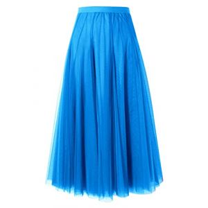 shownicer Femme Jupe Longue Tutu Tulle Jupon Taille Elastique Jupe Danse Vacances Cérémonie Été Élégant Couleur Unie A Bleu 3XL (Bang Okay Design, neuf)