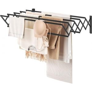 Youdenova &Eacute;tendoir &agrave; linge pliable &agrave; fixation murale Tringle r&eacute;tractable pour serviettes Porte-serviettes de salle de bain S&eacute;choir &agrave; linge pour v&ecirc;tements Pliable &agrave; l'int&eacute;rieur en m&eacute;tal robuste (Noir (YOUDENOVA Direct EU, neuf)