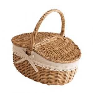 perfk Panier en Osier Panier de Pique-Nique en Osier Panier à Jouets Mignon pour Enfants avec Doublure Lavable Panier de Pique-Nique de Remerciement de, 34cmx24cmx17cm (perfk, neuf)