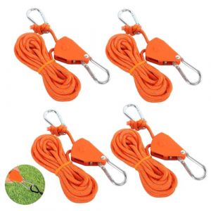prota Cordes à Cliquet avec Crochet 4M, 4 Pièces Poulie à Cliquet Corde à Cliquet Réglable, 4mm Corde De Camping Légère Tendeur de Corde à Cliquet pour Lampe Plantes Tente Randonnée (xunnengdawangluo, neuf)
