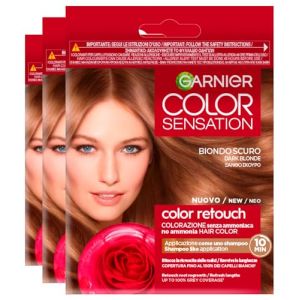 Garnier Color Sensation Color Shampoo Retouch Coloration Permanente Blond Foncé Couvre 100% des Cheveux Gris Sans Ammoniaque - 3 Teintes (Eurocali, neuf)