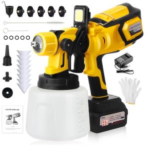 Pistolet a Peinture, 850W HVLP Pistolet a Peinture sans Fil avec Batterie 4000mAh, Li-ION, 21 V, R&eacute;servoir de 1400 ML, 5 Buses, 45 m&sup2;-15 Min (Batteria e Caricabatteria Inclusi) (AUPAEKS, neuf)
