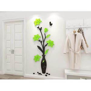 Stickers Muraux 3D Vase Autocollants ​Fleurs Miroir DIY Carthame Art Sticker Mural Romantique Famille D&eacute;coration Mur Autocollant Fond Chambre D&eacute;coration Chambre Murale (qiansui, neuf)