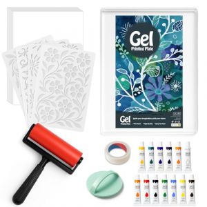 DINGSEN Kit de plaque de gravure en gel, ensemble complet de gravure avec plaque de gel 12,7 cm x 17,8 cm, brayer, peintures &agrave; l'eau, papier de gravure A5 et outils essentiels pour l'art mixte, la (MMYIMU, neuf)