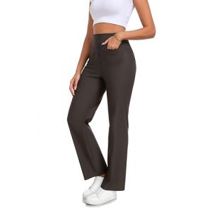 Enwokran Pantalon D&eacute;contract&eacute; &agrave; Jambe Droite pour Femme avec Boutons Multipoches &Eacute;lastique Taille Haute Elastique Jambe Palazzo Extensible Pantalon pour Le Travail and Le Bureau (Vert Militaire, M) (ENWO EU, neuf)